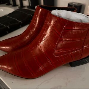 VHNY Red Croc-Patterned Ankle Booties